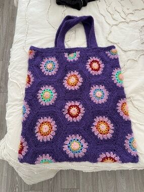 70s Inspired Large Crochet Tote Bag